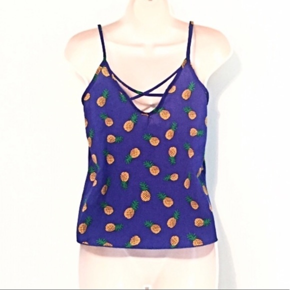 Awesome pineapple tank top pullover blue yellow size small - Picture 2 of 7